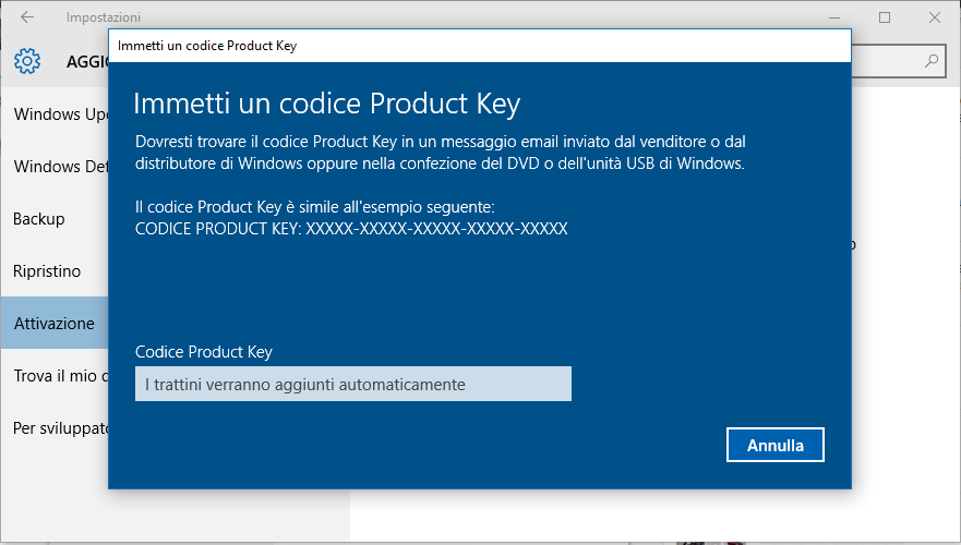 attivare windows 10 pro product key